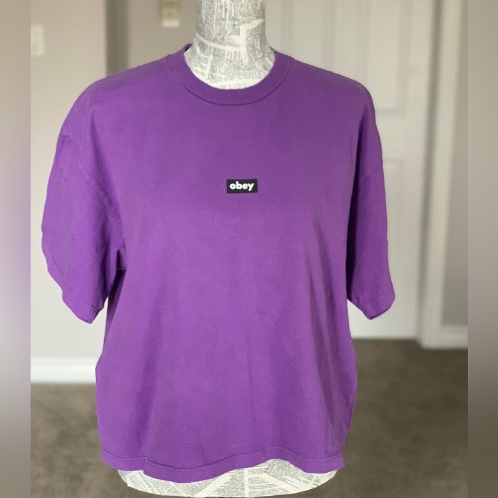 OBEY | Purple Logo Tag Custom Crop T-Shirt | Size M